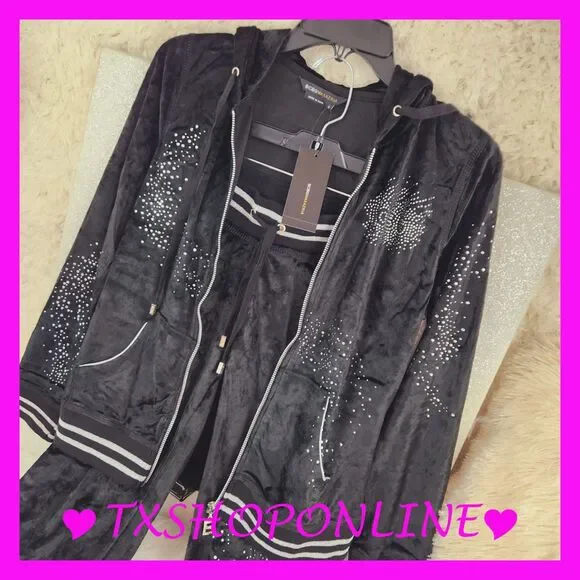 💗💗 {BCBGMaxazria} Bling Velour Tracksuit Set💗💗 NWT - Picture 3 of 9